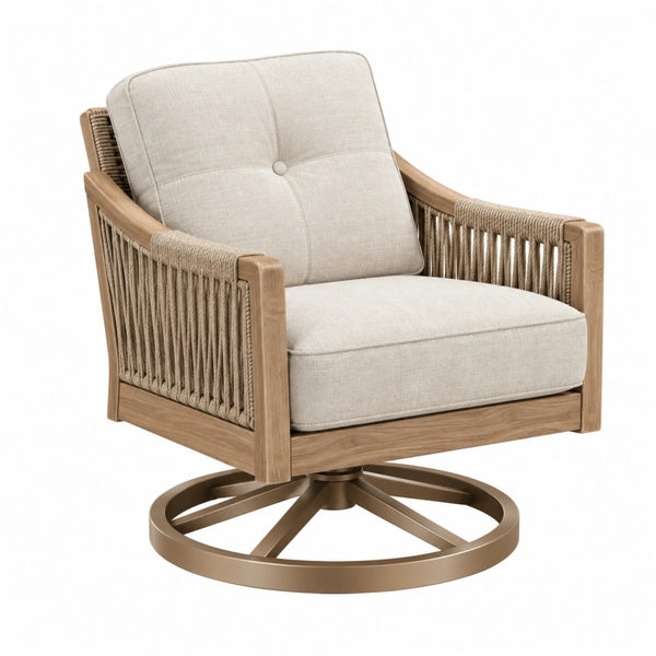 Drehsessel 83 x 80 x 86 cm Beige Naturholz mit Seilgeflecht und Metallfuß