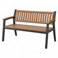 Gartenbank 120 x 65 x 85 cm aus Holz und Metall in Braun Schwarz mit geflochtener Rückenlehne
