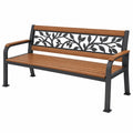 Gartenbank 120 x 60 x 87 cm aus Holz und Metall Braun Schwarz mit Blattmuster