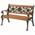 Gartenbank 125 x 62 x 90 cm Holz Metall Braun Bronze mit Sonnenblumenmotiv