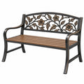 Gartenbank 120 cm aus Metall und Holz Braun Schwarz mit Blumenmuster