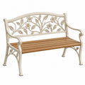 Gartenbank 125 x 60 x 90 cm Metall Holz Cremebraun mit Blumenmuster