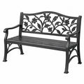 Gartenbank 120 cm Metall Schwarz mit Blumenmuster und Armlehnen