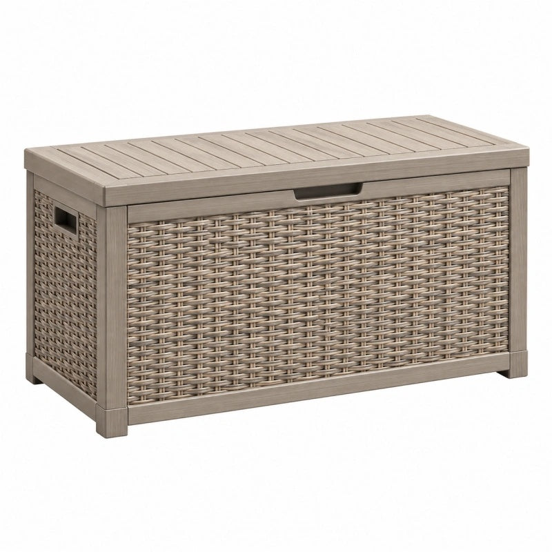 Aufbewahrungstruhe 120 x 52 x 60 cm Kunststoff Grau in Rattanoptik für Garten