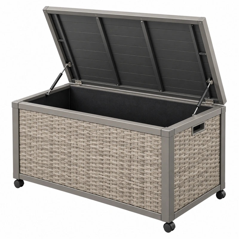 Garten-Aufbewahrungsbox 120 x 60 x 63 cm Kunststoffgeflecht Grau mit Rollen