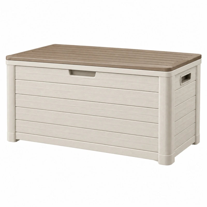 Aufbewahrungsbox 120 x 56 x 63 cm Kunststoff Beige Taupe mit Deckel für Außenbereich
