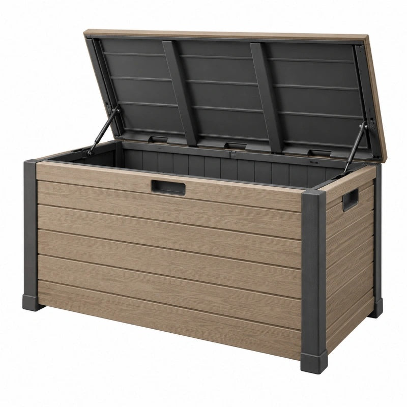 Garten-Aufbewahrungsbox 120 x 56 x 63 cm aus Kunststoff in Taupe Anthrazit mit Klappdeckel