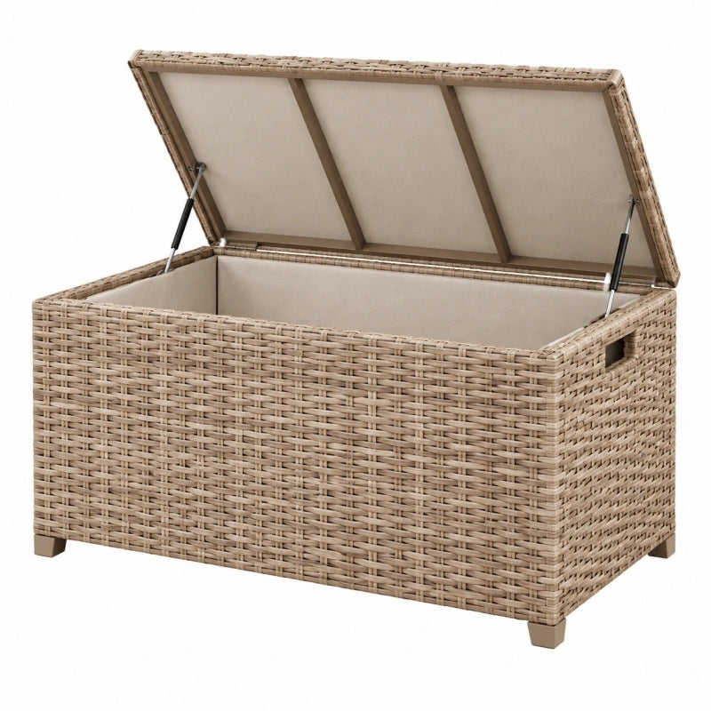 Aufbewahrungstruhe 120 x 50 x 60 cm aus Polyrattan Beige mit Klappdeckel für Garten