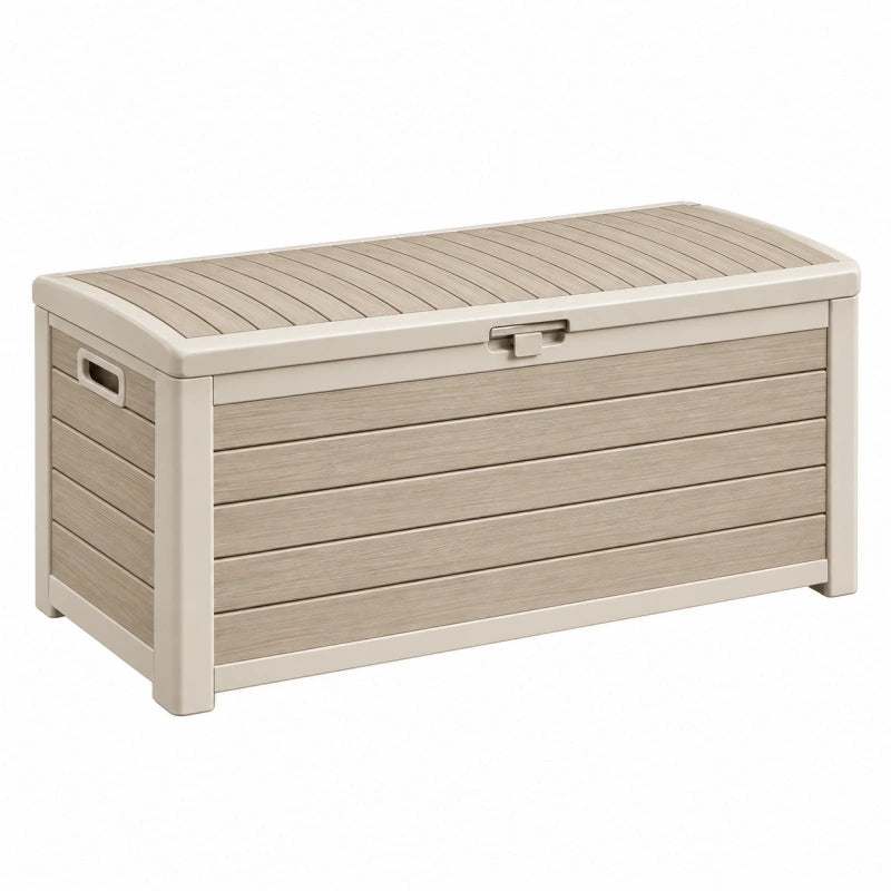 Aufbewahrungsbox 120 x 56 x 63 cm Kunststoff Beige für Außenbereich mit Deckel