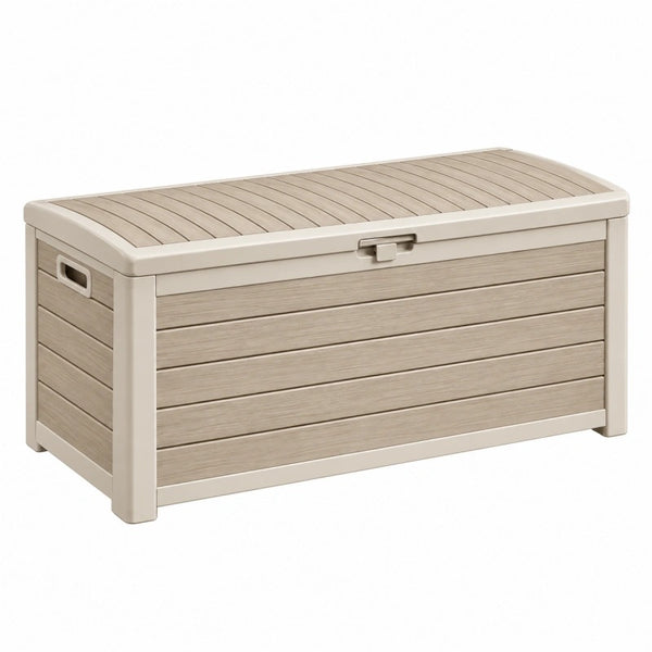 Aufbewahrungsbox 120 x 56 x 63 cm Kunststoff Beige für Außenbereich mit Deckel