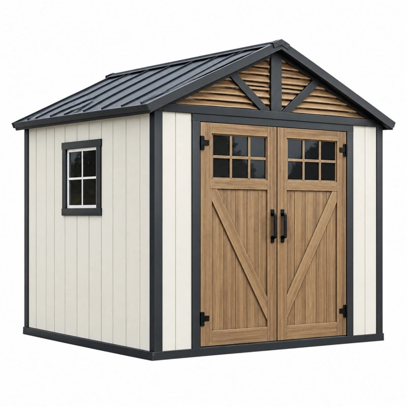 Gartenhaus 300 x 240 x 250 cm in Beige Braun mit Doppeltür und Satteldach