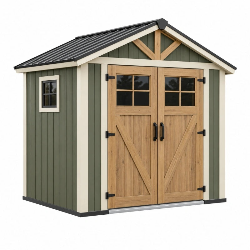 Gartenhaus 200 x 150 x 220 cm Holz Grün Naturholz Satteldach mit Doppeltür