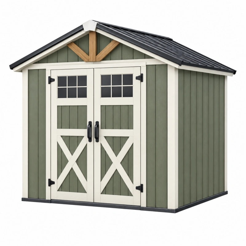 Gartenhaus 183 x 122 x 203 cm aus Kunststoff Grün Weiß mit Doppeltür Landhausstil