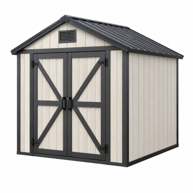 Kunststoff Gartenhaus 191 x 111 x 195 cm Beige Anthrazit - Doppeltür Satteldach