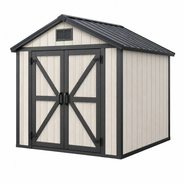 Kunststoff Gartenhaus 191 x 111 x 195 cm Beige Anthrazit - Doppeltür Satteldach