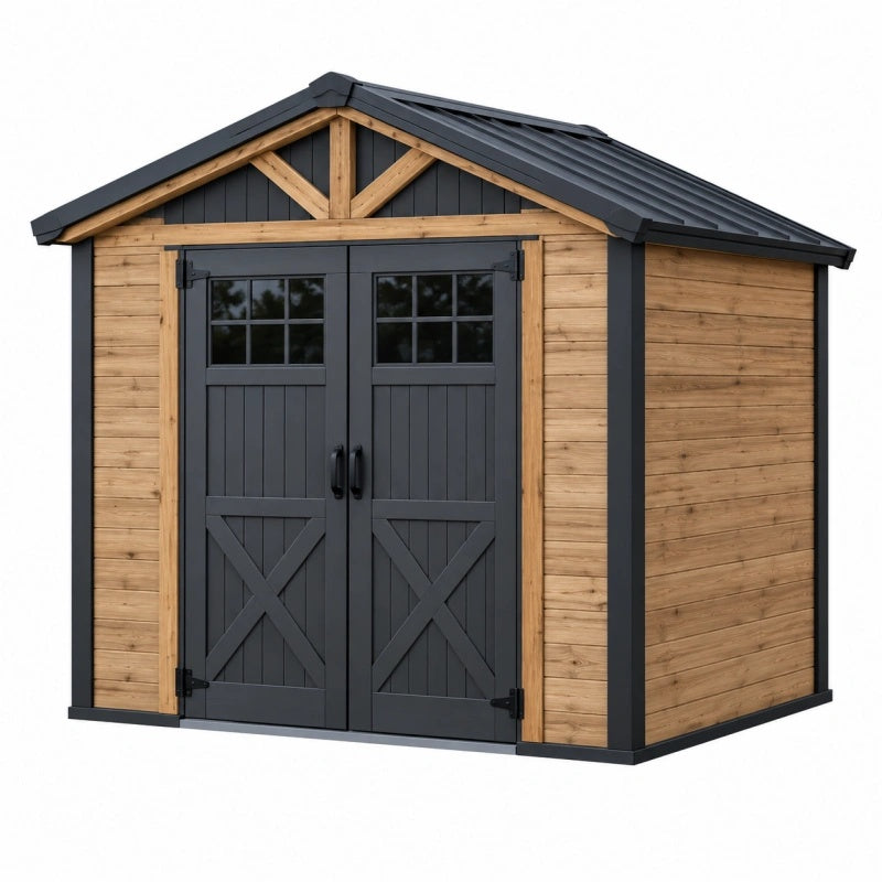 Geräteschuppen 240 x 180 x 220 cm Holz Anthrazit Gartenhaus mit Doppeltür und Satteldach
