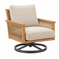 Drehsessel 80 x 82 x 85 cm aus Holz in Beige mit Textilbezug und Seilgeflecht