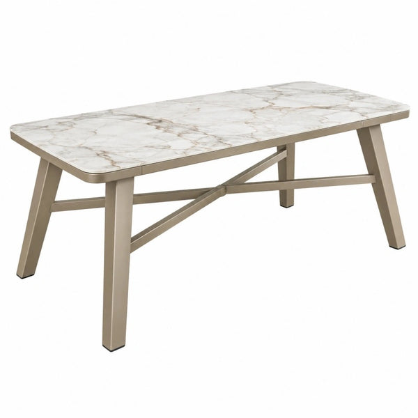 Esstisch 140 x 80 x 75 cm in Weiß Beige mit Marmoroptik Metallgestell für Esszimmer