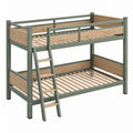 Etagenbett 90 x 200 cm Metall und Holzoptik Grün Natur mit Leiter und Lattenrosten