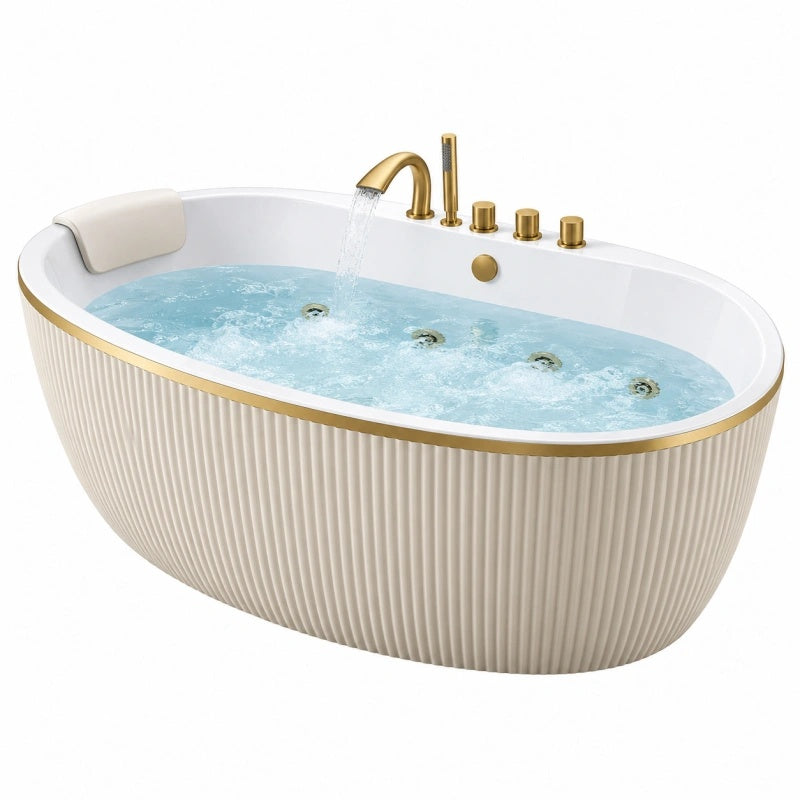 Freistehende Whirlpool Badewanne 170 x 80 cm Acryl Weiß Gold mit Massagedüsen