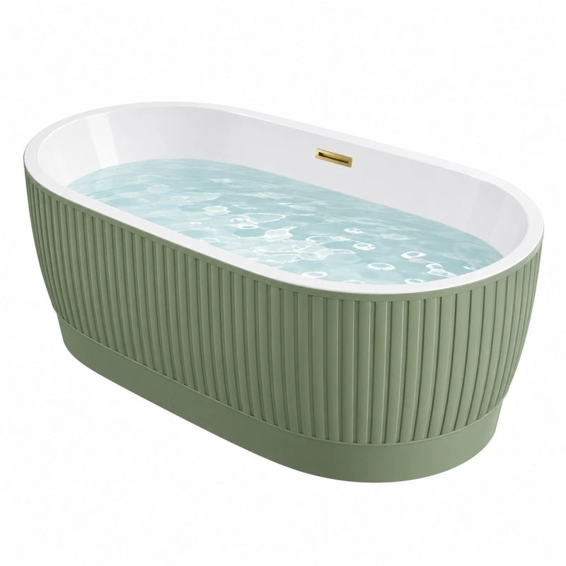 Freistehende Badewanne 170 x 80 x 58 cm aus Acryl Grün Weiß - gerippte ovale Badewanne
